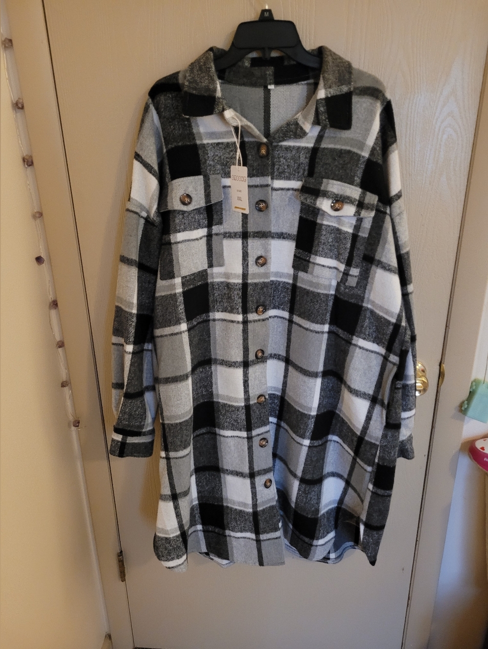 Omoone Womens Plus Size Gray And Black Plaid Flannel Dress NWT Womens Size XXL